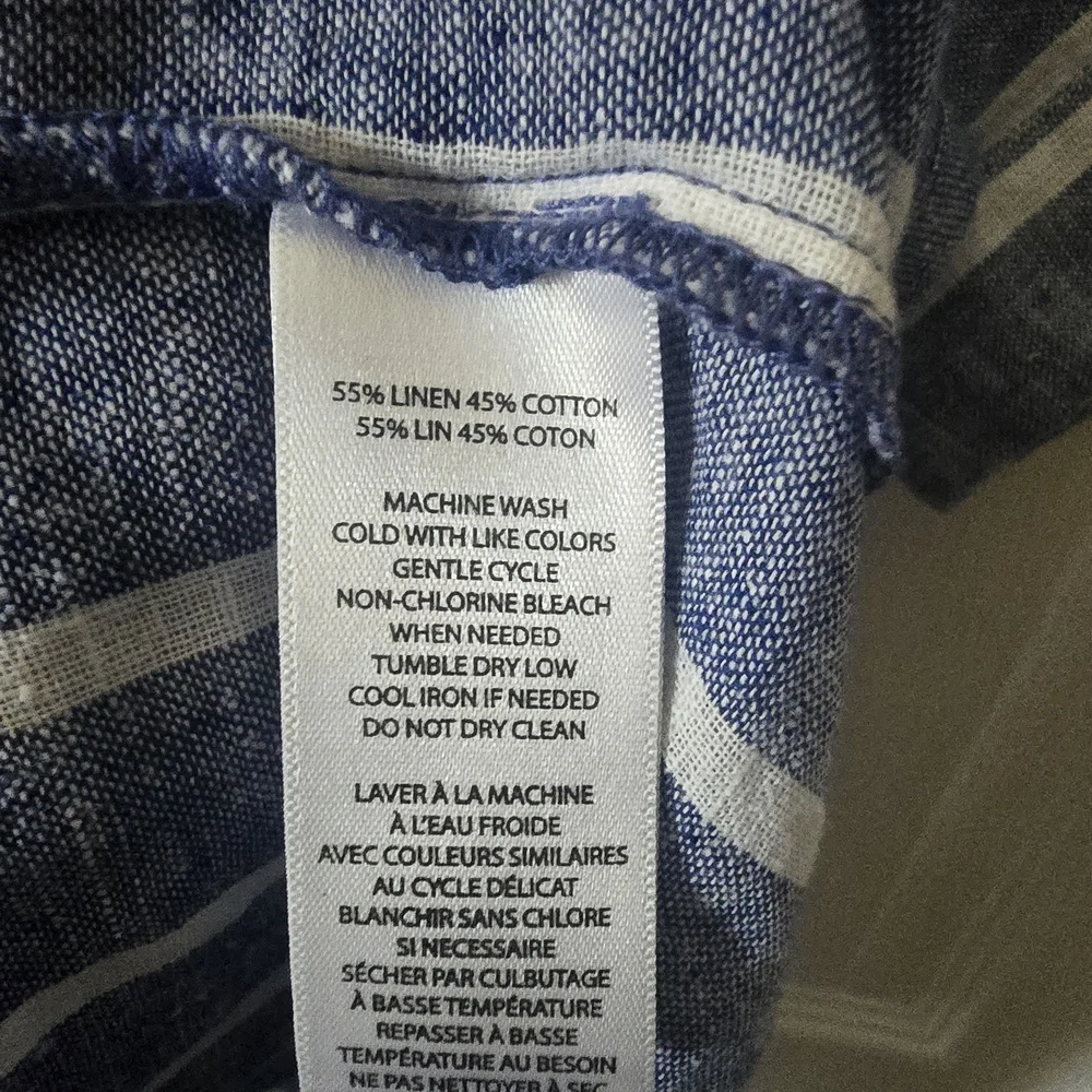 Blue and White Striped Linen Short Sleeve Top - Picture 5 of 6